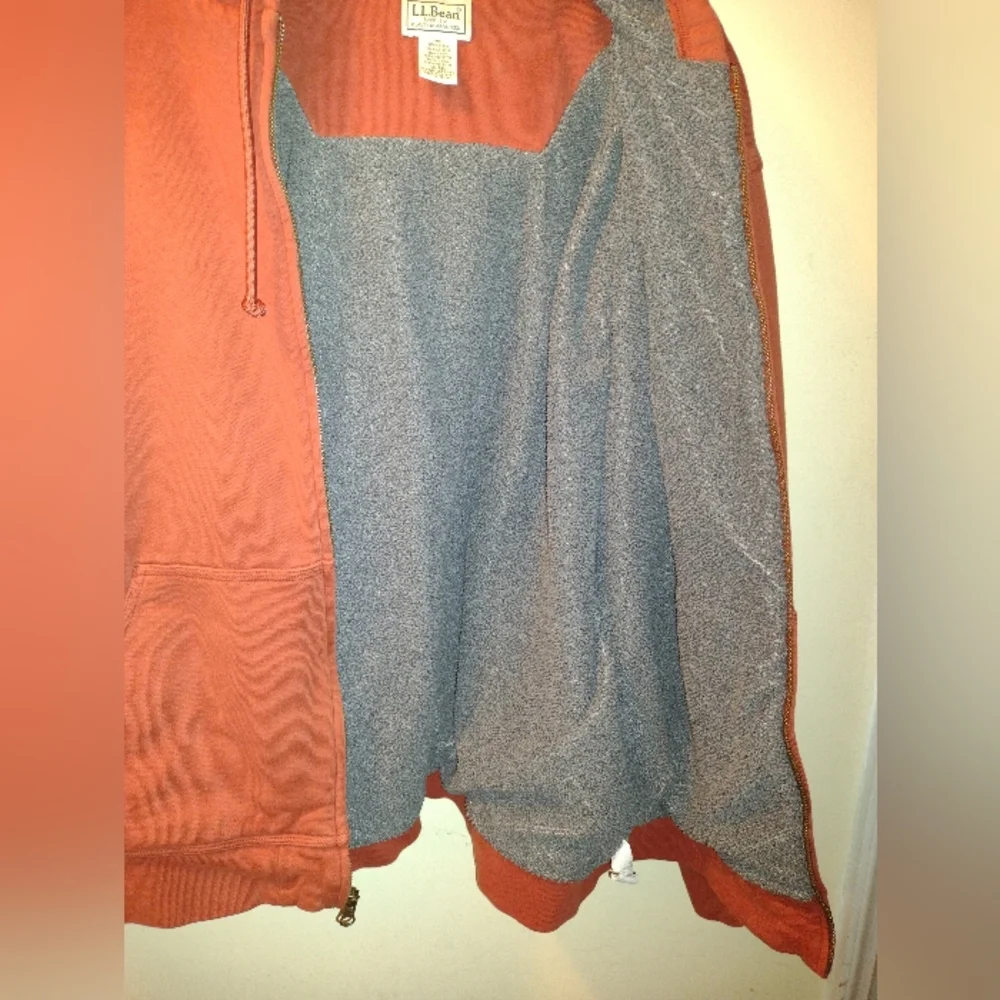 L.L. Bean Sweatshirt Hoodie Men's L Burnt Orange Fleece Sherpa Lined FullZip